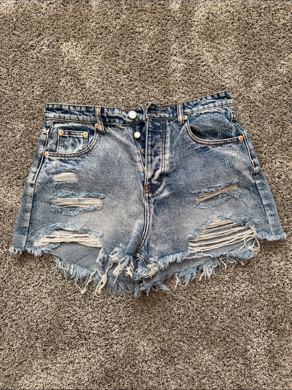 Signature8 Distressed Light Blue High-Rise Denim Shorts